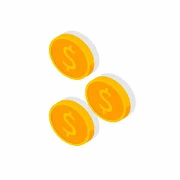 Gold coin falling left view Shadow icon vector isometric. Stock Illustration