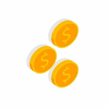 Gold coin falling right view Shadow icon vector isometric. Stock Illustration