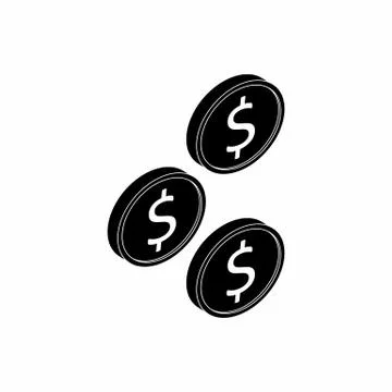 Gold coin falling right view White Outline icon vector isometric. Stock Illustration