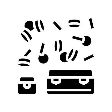 Gold coin flowing into different sized containers glyph icon vector. gold coi Stock Illustration