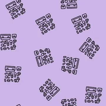Gold coin flowing into different sized containers line seamless pattern イラスト素材