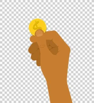 A gold coin in a man's hand Stock Illustration