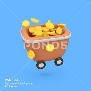 Gold coin mining isolated 3d render icon illustration Modello PSD