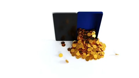 Gold coin overflow from smartphone when display opened, make money online Stock Footage 200811169