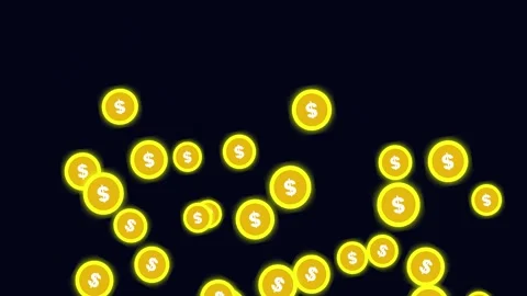 Gold Coin Rain Animation Falling Digital Coins on Dark Blue Background 4K Stock Footage 334285971