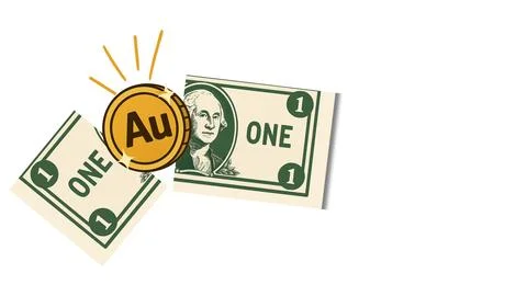 Gold coin replacing broken dollar bill concept Stockfoto's