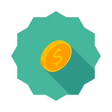 Gold coin right view icon vector isometric. Stock Illustration