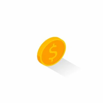 Gold coin right view Shadow icon vector isometric. Stock Illustration
