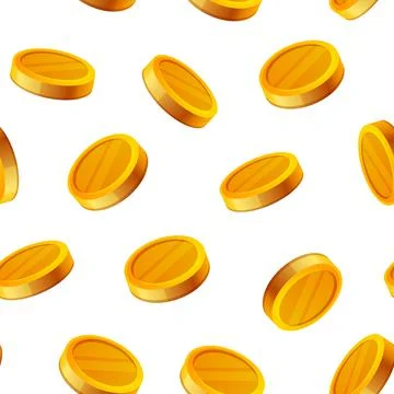 Gold Coin Seamless Pattern On White Background. Vector 库存插图