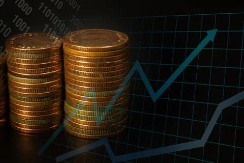 The Gold coin stack  chart for business idea concept image Stock Photos
