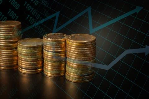 The Gold coin stack  chart for business idea concept image Stock Photos