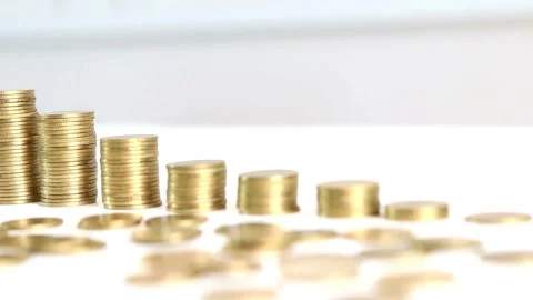 Gold coin stack isolated Focus on word Fine Gold using US Treasury issue Gold Vídeos de archivo 334027560