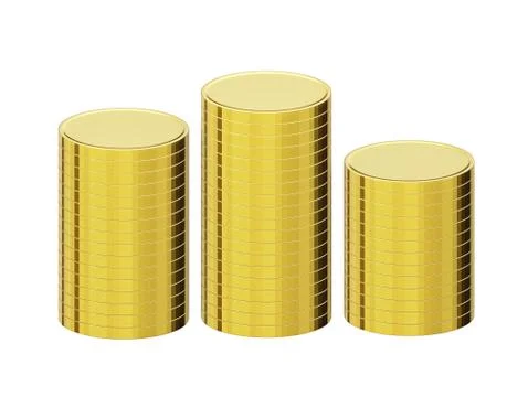 Gold coin stack isolated on white, 3d render Illustration