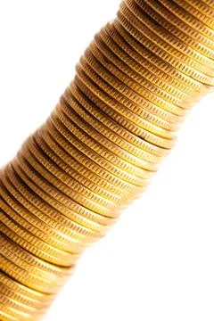 Gold coin stack isolated on white Stock Photos
