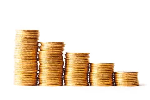 Gold coin stack isolated on white Stock Photos