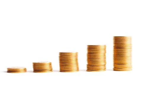 Gold coin stack isolated on white Stock Photos