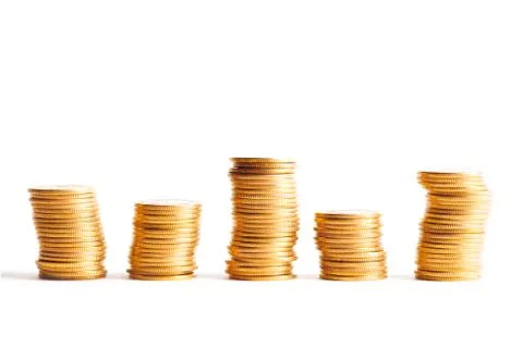 Gold coin stack isolated on white Stock Photos