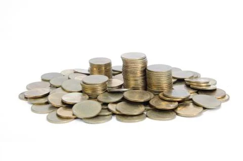 Gold coin stack isolated on white 스톡 사진