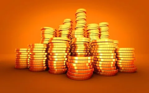 Gold coin stack on orange background イラスト素材