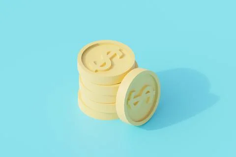 Gold coin stack single isolated object. 3d render illustration with isometric 库存插图