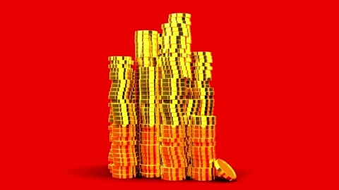 Gold coin stop motion animation Four piles of gold money coins decreasing fading Vídeos de archivo 334027854