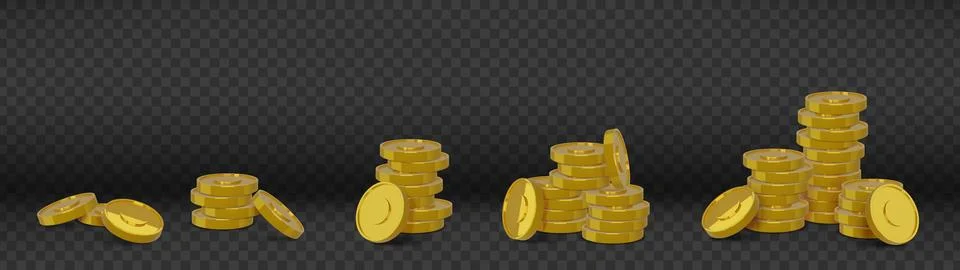 Gold coins. 3d money stack, realistic dollar pile in casino game. Cash deposit 库存插图