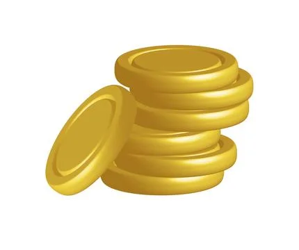 Gold coins 3d realistic vector cash icon with shadows isolated on white Stock Illustration