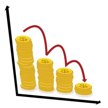 Gold coins chart or graph, decline trend, vector illustration Stock Illustration