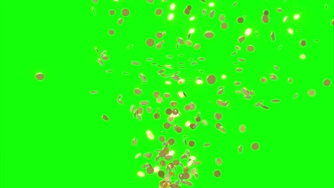 Gold coins exploding upwards, isolated on green screen 3d 動画素材 309539944