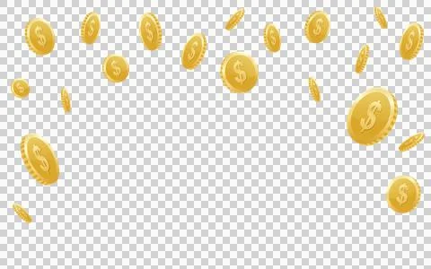Gold coins fall from the sky. Explosion of coins on isolated transparent bac Stock Illustration