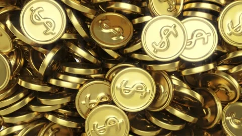 Gold coins fall from top to bottom, filling the transparent background. Stock Footage