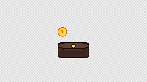 Gold coins falling into digital wallets on dark background Stock Footage 345478343