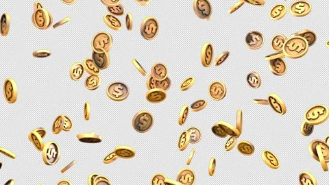 Gold Coins Falling Dollars Alpha - High Quality Stock Footage Stock Footage 310744833