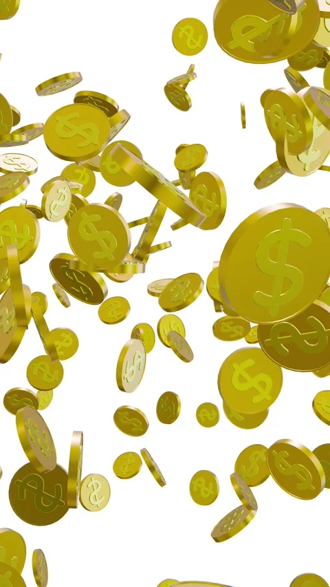 Gold Coins Falling Down animation on solid background. Stock-Footage 335986432