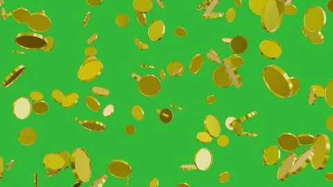 Gold Coins Falling Down animation on solid background. Stock-Footage 335986469