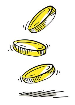 Gold coins falling down design isolated vector draft sketch. Illustration. Stock Illustration