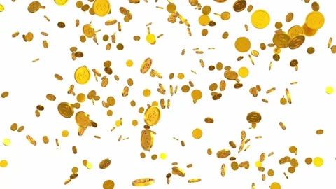 Gold coins falling down or many of gold coins drop on white background, Видео 148639599