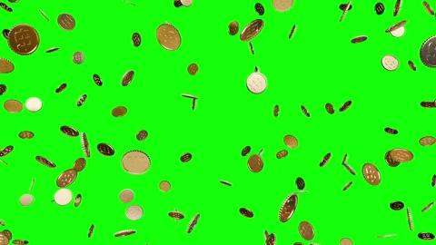 Gold coins flying through a bright green background representing cryptocurrency. 库存影片 344141956