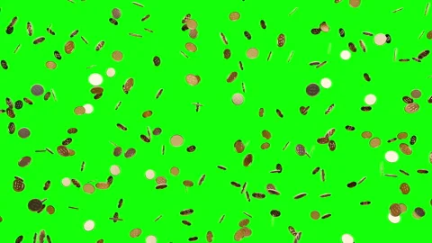 Gold coins flying through a bright green background representing dollar 動画素材 344142356