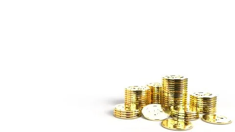 The  gold coins group 3d rendering on white background  for business content. Stock Illustration