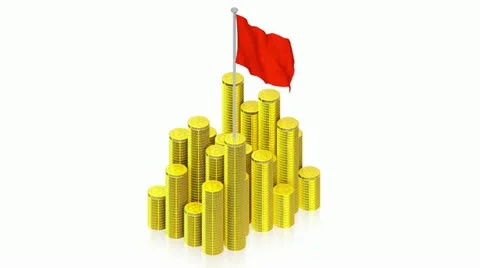 Gold coins with red flag 스톡 동영상 11883162