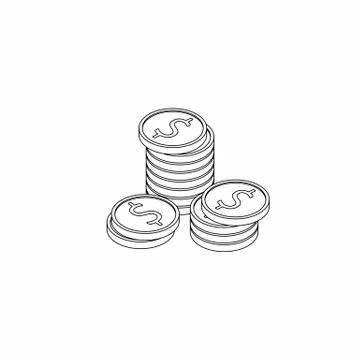 Gold coins stack Black Outline icon vector isometric. Stock Illustration