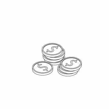 Gold coins stack Black Outline icon vector isometric. Stock Illustration