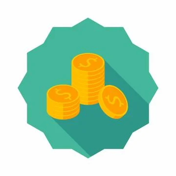 Gold coins stack icon vector isometric. Stock Illustration