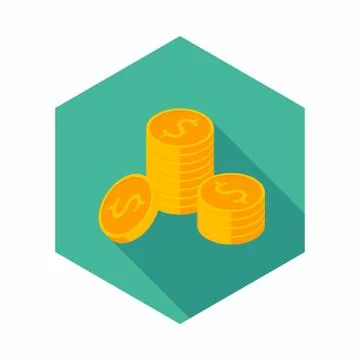 Gold coins stack icon vector isometric. Stock Illustration