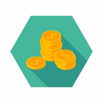 Gold coins stack icon vector isometric. Stock Illustration