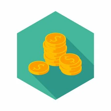 Gold coins stack icon vector isometric. Stock Illustration