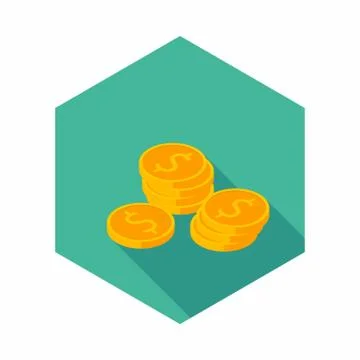Gold coins stack icon vector isometric. Stock Illustration