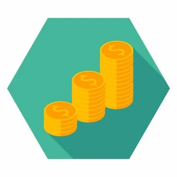 Gold coins stack icon vector isometric. Stock Illustration