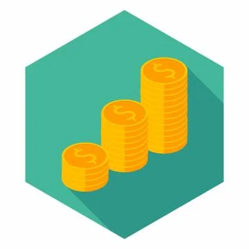 Gold coins stack icon vector isometric. Stock Illustration